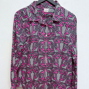 J Crew Perfect Shirt Women Pink Button Down Polka Dot Abstract Perfect Large